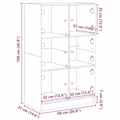 vidaXL Modern Highboard with Hinged Doors in Brown Oak, W/D/H: 68 x 37 x 109 cm – 3
