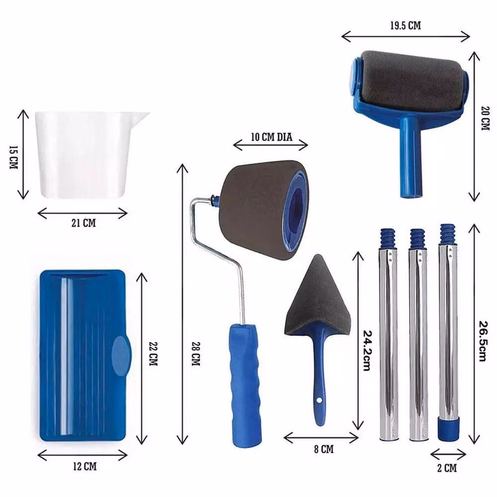 Kelvenix 8-Piece Blue Microfiber Paint Roller and Brush Decorating Kit with Frame – 3