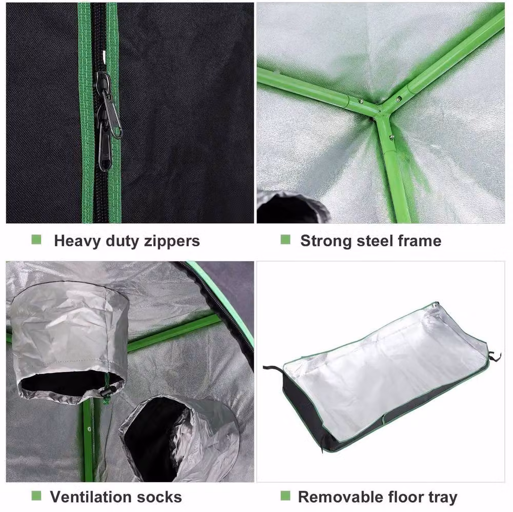 STILVORA Grow Tent with Vents and Floor Tray, Black, W/D/H: 120 x 60 x 150 cm – 4