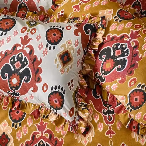 Paoletti Dawson Reversible Ikat Cotton Duvet Cover Set in Amber, W/H: 137 x 200 cm – 2