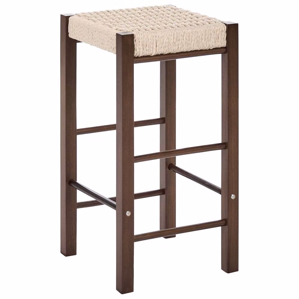 Wyld and Coco Boho Bar Stools Set of 2 in Dark Brown Rubberwood with Woven Paper Rope Seats – 3