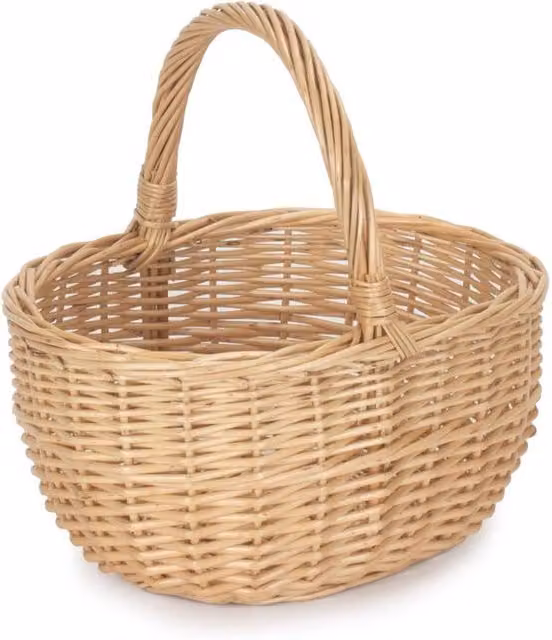 Red Hamper Wicker Rattan Oval Shopping Basket in Brown, Small, W/D/H: 26.0 x 17.0 x 34.0 cm
