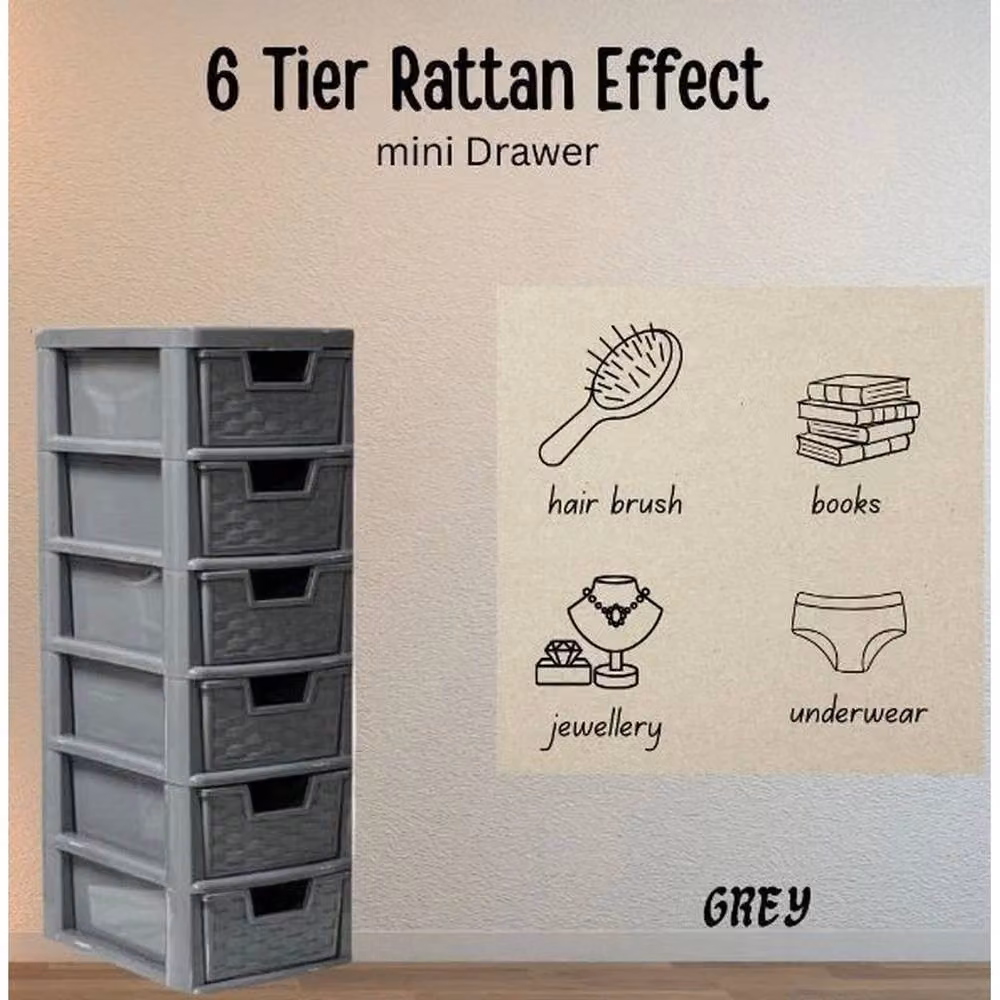 FORGEVIO Grey 6 Tier Rattan Effect Storage Drawer Unit – 4