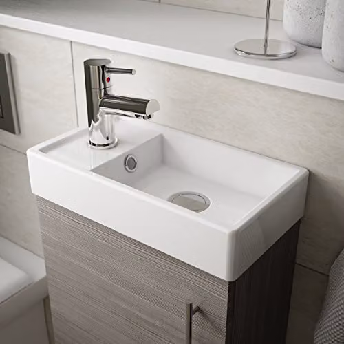 Nuie Vault Modern Wall Hung Bathroom Single Vanity Unit with Ceramic Basin and Soft Close Door, Woodgrain Anthracite, W: 40.5 cm, D: 21.5 cm, H: 52.0 cm – 2
