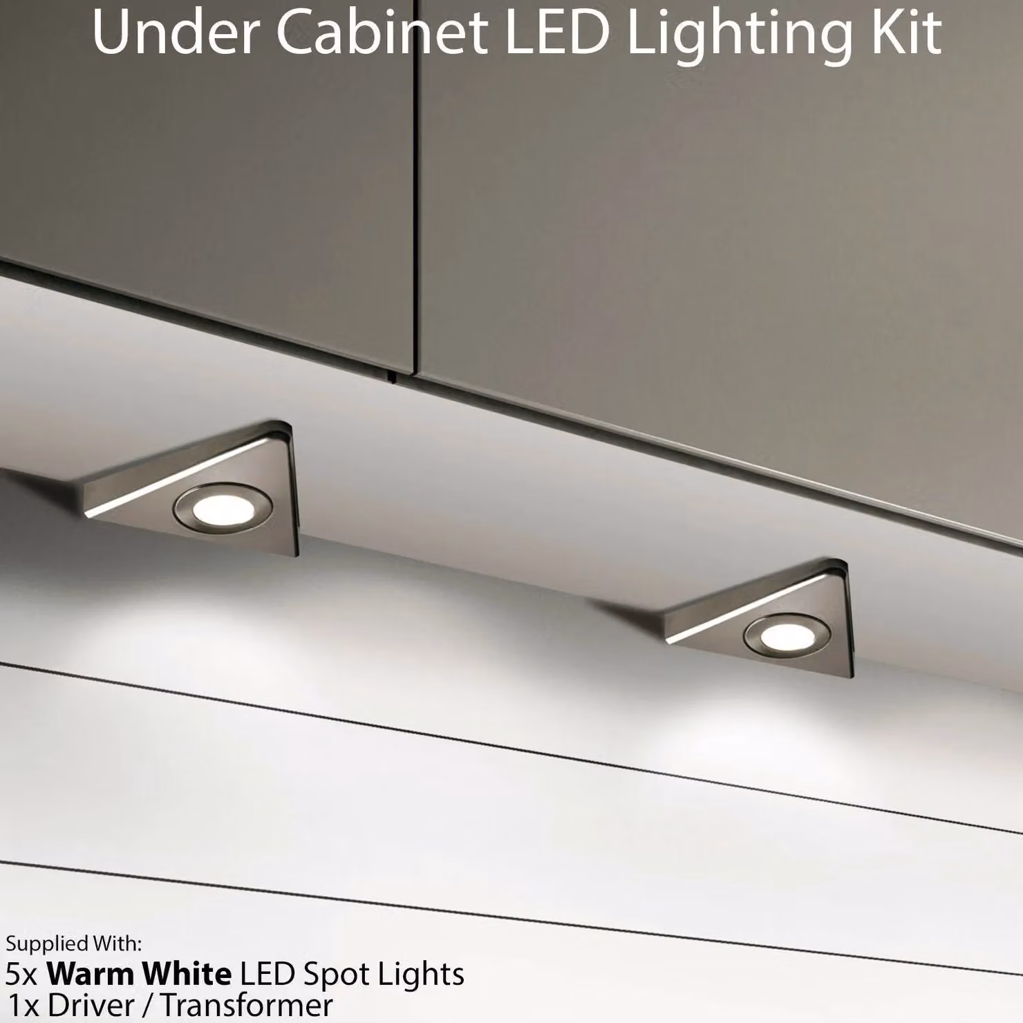 Loops 5x Triangle Surface Under Cabinet Kitchen LED Light and Driver Kit in Brushed Nickel with Warm White Light – 2
