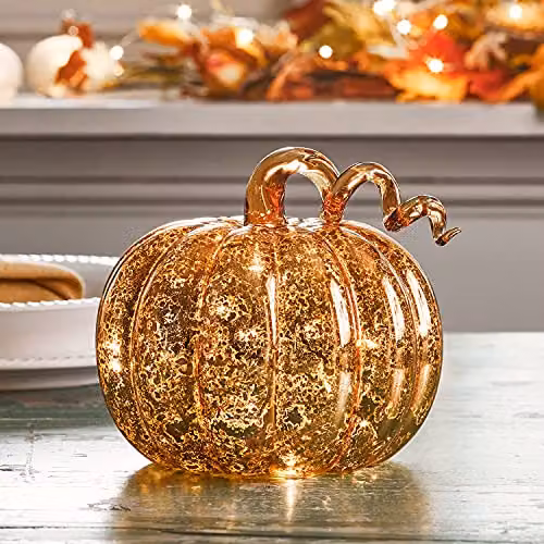 Lights4fun Amber Mercury Glass Light Up Pumpkin Autumn Decoration, Height: 16.5 cm – 2