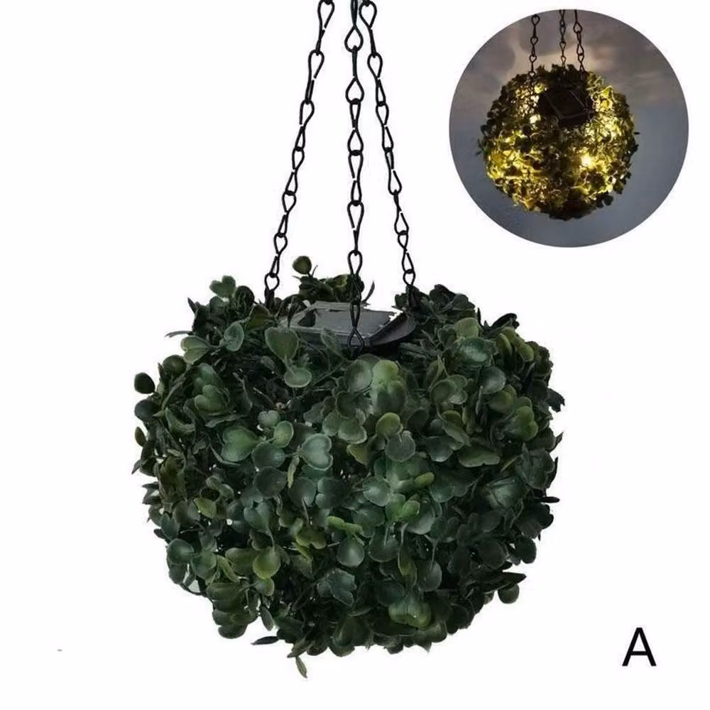 VOGREX Solar LED Hanging Sphere Light in Green with Warm White Light for Garden Decor – 3