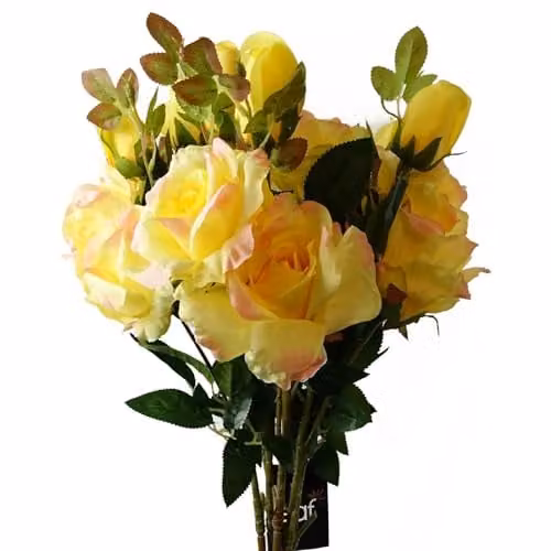 Leaf Design Yellow Rose Artificial Flowers, Pack of 6, Height: 80 cm