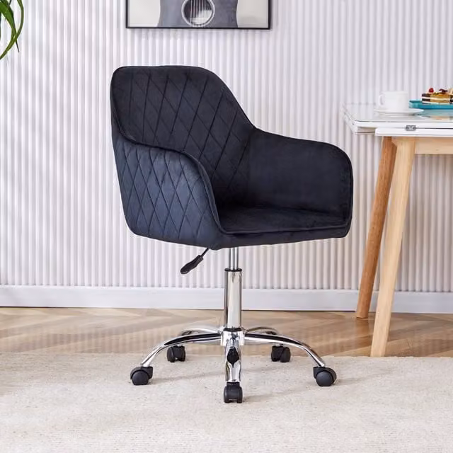 Kosy Koala Modern Swivel Task Chair in Black and Grey Velvet Microfibre with Metal Frame and Castors