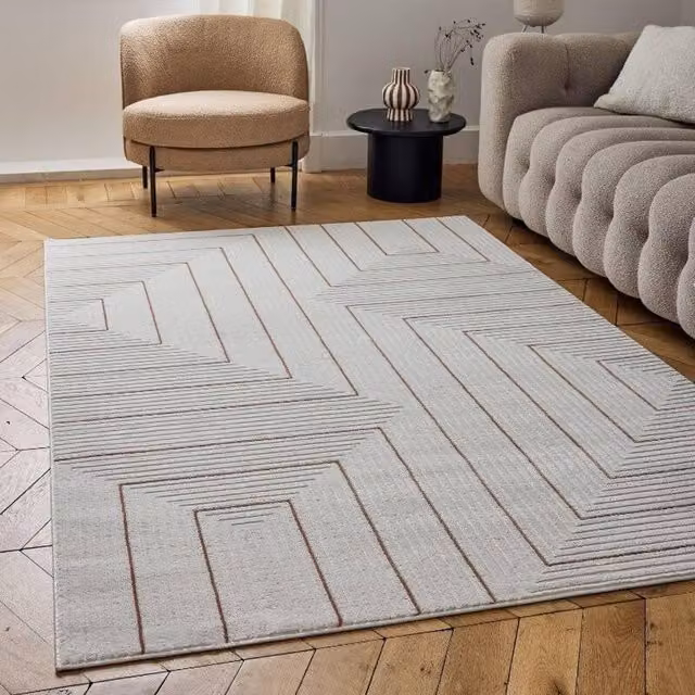 THE RUGS Carmel Maze Design Soft Pile Area Rug, Ivory and Terracotta, W: 120 cm, L: 170 cm