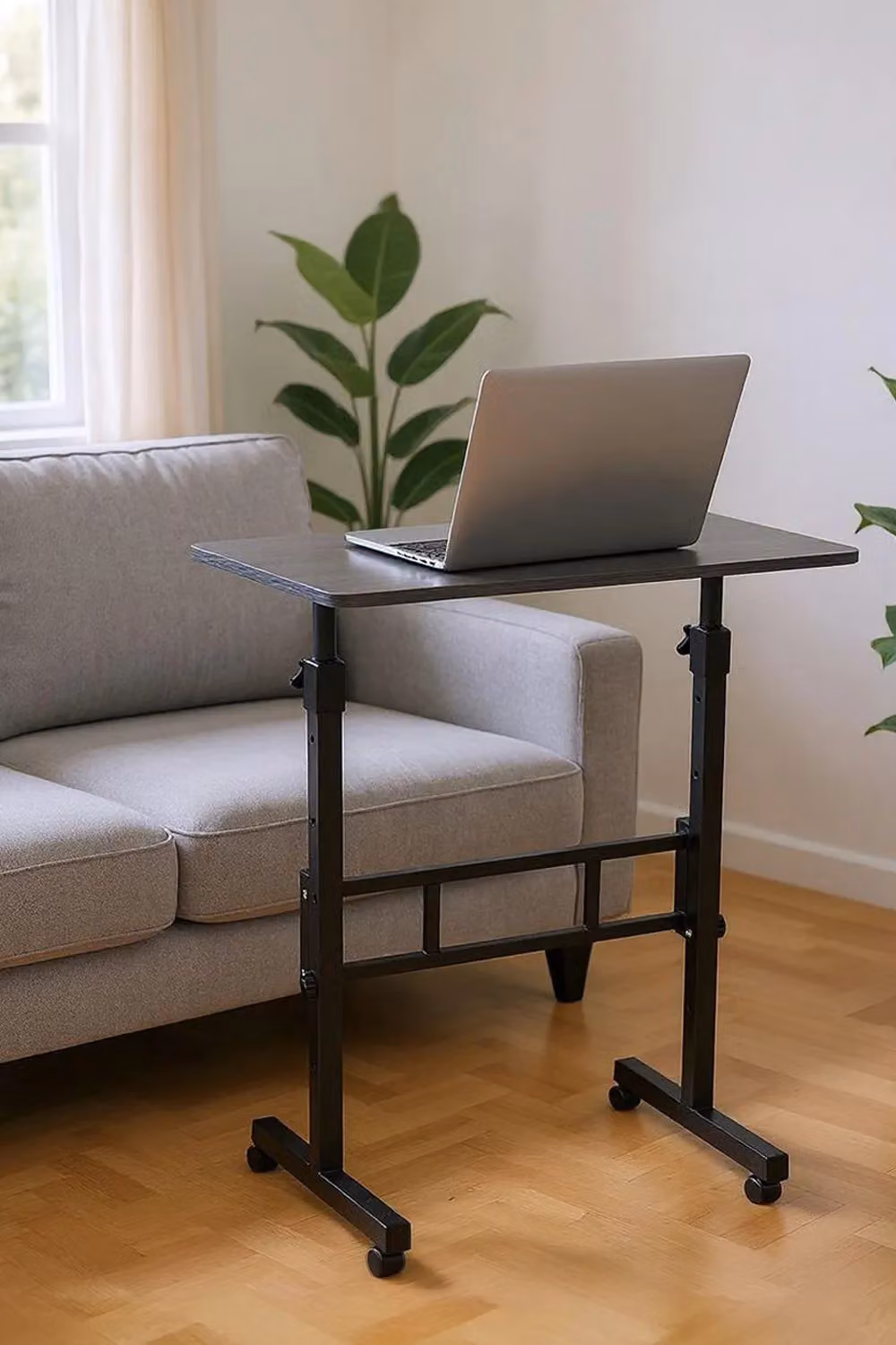 Living and Home Height Adjustable Mobile Laptop Desk with Wheels in Black – 2