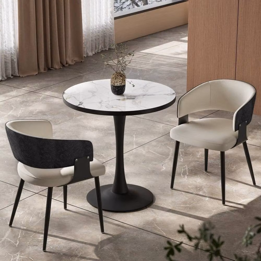 PAWNORA Set of 2 Modern Upholstered Accent Chairs in Black and Beige with Armrests – 5