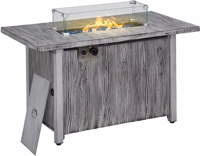 Rolipo 50,000 BTU Gas Fire Pit Table with Glass Screen in Grey – 1