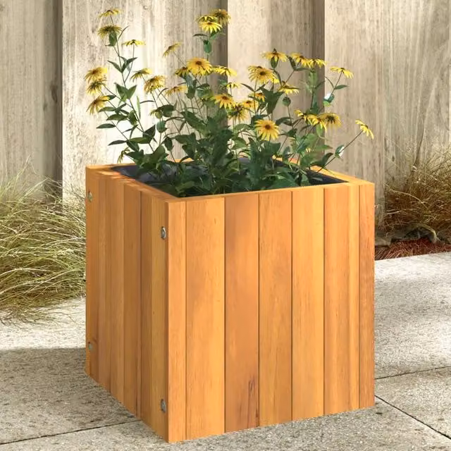 Berkfield Home Brown Acacia Wood Garden Planter Tub W/D/H: 25 x 25 x 25 cm