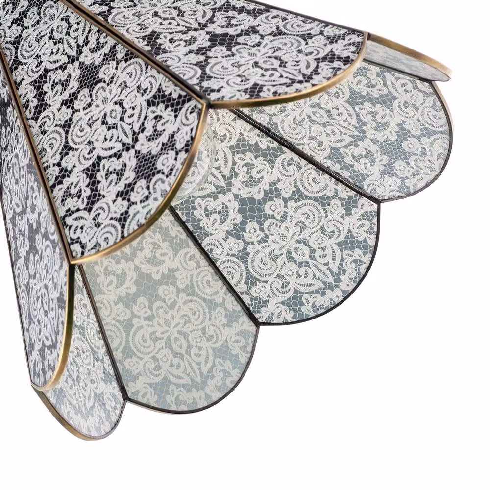 Happy Homewares Classic Traditional White Floral Glass Pendant Ceiling Lighting Shade in White and Gold/Brass – 2