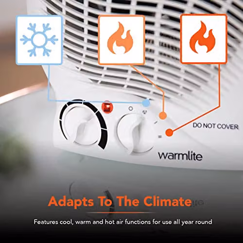 Warmies Freestanding Fan Heater in White with Overheat Protection and 2000 W Power, H 26.5 x W 22.5 x D 12.5 cm – 6