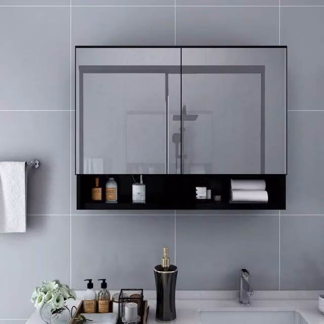 Berkfield Home LED Bathroom Mirror Cabinet in Black, W/D/H: 80 x 15 x 60 cm