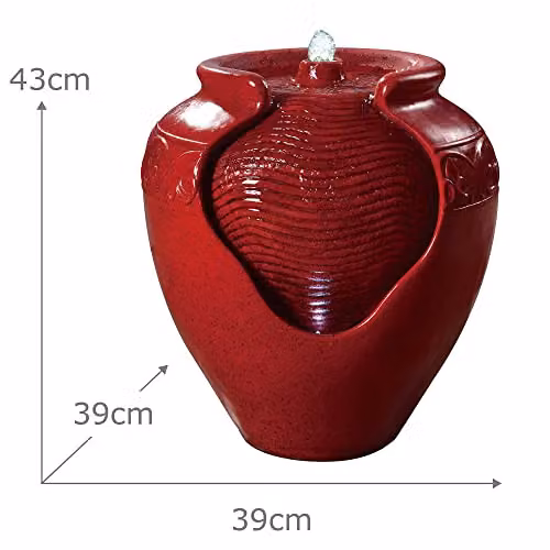 Teamson Home Red Cascading Water Feature with LED Lights, Square Polyresin and Ceramic Outdoor Garden Fountain, H 43.0 x W 39.0 x D 39.0 cm – 3