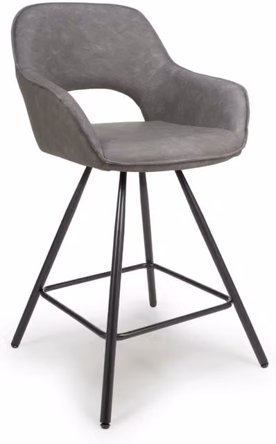 Shankar Pair of Modern Anthracite Synthetic Leather and Metal Dining Chairs