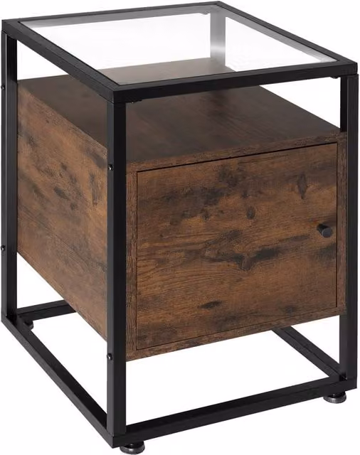 tectake Dudley Nightstand with 3 Shelves and Magnetic Door in Brown – 1