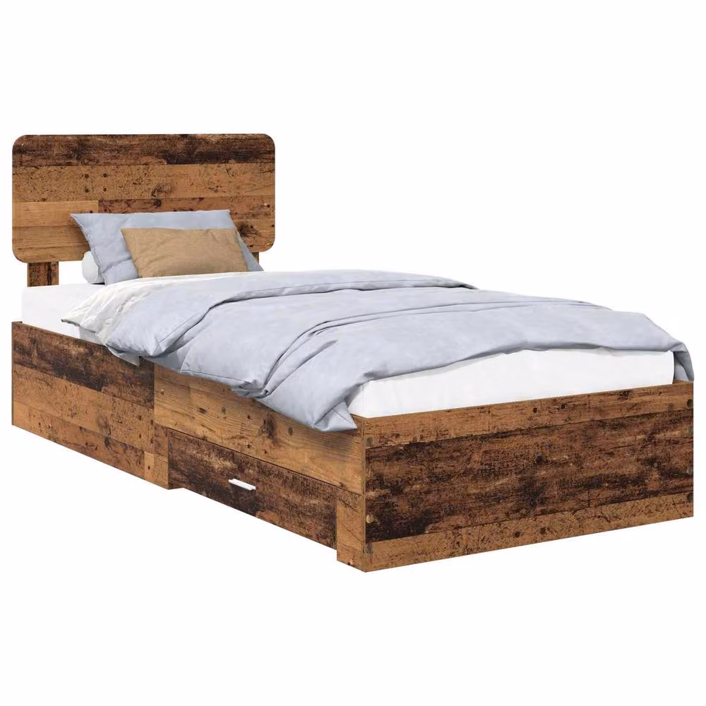 Berkfield Home Bed Frame with Headboard in Old Wood Brown, W/D/H: 90 x 200 cm – 2