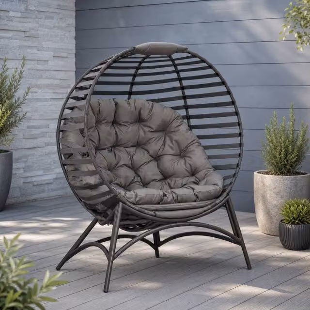 STILVORA Modern Egg Lounge Chair with Cushion and Powder Coated Steel Frame in Brown – 1