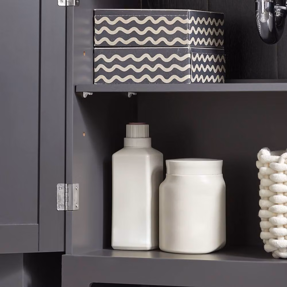SoBuy Modern Under Sink Bathroom Cabinet in Dark Grey with Hinged Doors and Internal Shelves, Height: 60 cm – 6