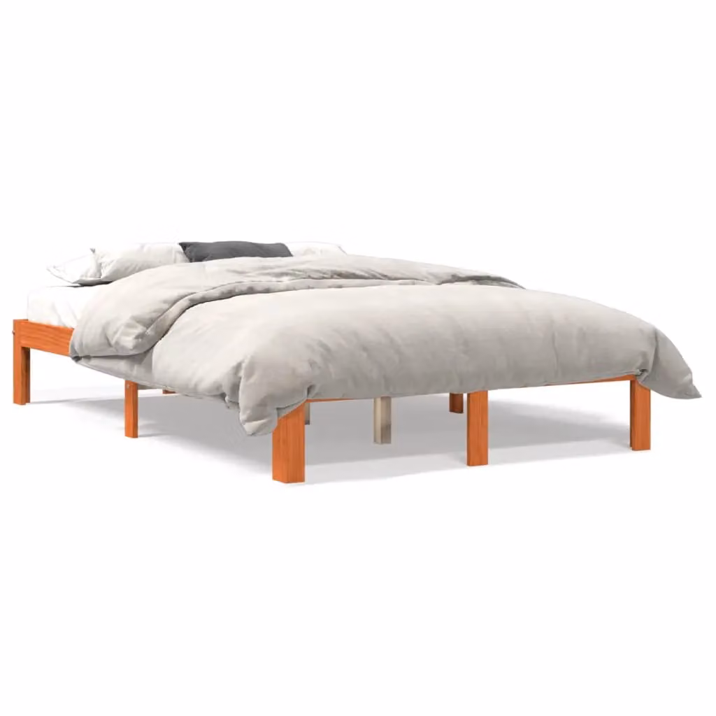 Berkfield Home Solid Wood Pine Bed Frame in Wax Brown, W: 140 cm, L: 200 cm – 2