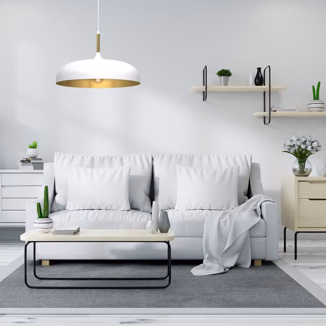 Milagro Lincoln White and Gold Scandinavian Style Metal Pendant Lamp, Diameter: 45 cm – 1