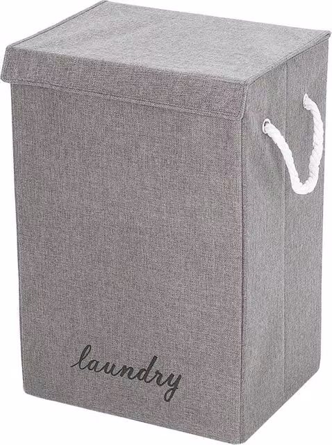 Garden Sanctuary Foldable Fabric Laundry Hamper with Lid and Rope Handles, Grey, W/D/H: 60.0 x 40.0 x 40.0 cm