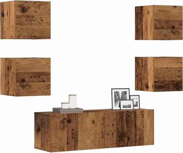 Berkfield Home 5 Piece Wall-Mounted TV Cabinet Set in Old Wood Brown and Multicolour Engineered Wood – 1