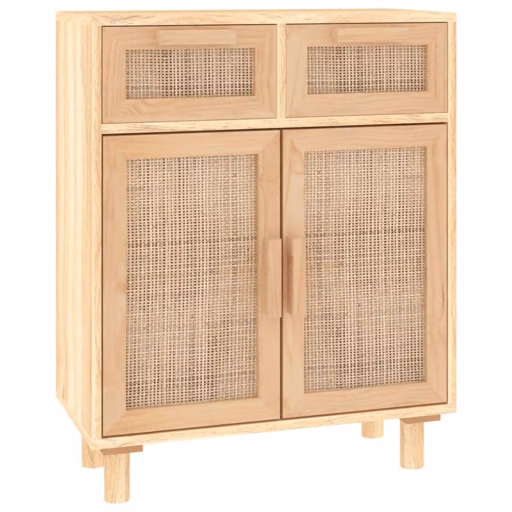 Berkfield Home Brown Sideboard in Solid Pine and Natural Rattan, W/D/H: 60 x 30 x 75 cm – 2