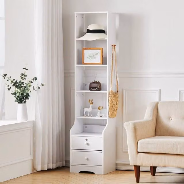 EONLION White Modern Bedside Table with Drawer and Lock