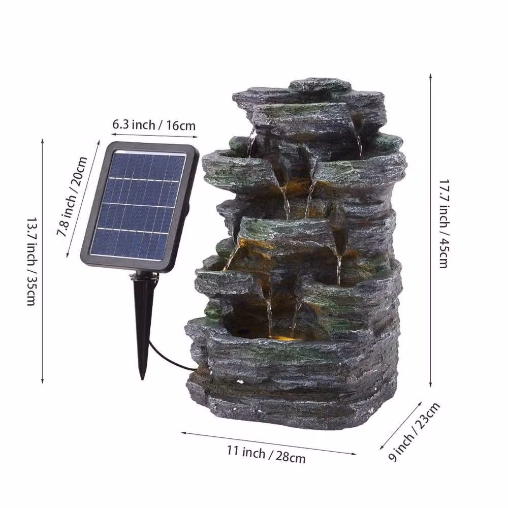 Kelvenix Grey Solar Rockery Cascade Water Fountain with Rustic Stone Effect, W/D/H: 45 x 45 x 28 cm – 2