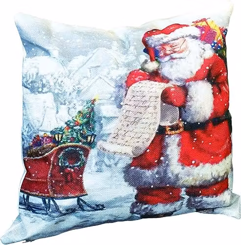 Netagon Christmas Themed Square Cushion in Grey and Multicolour with Washable Linen Cover and Hollow Fibre Filling, W/D/H: 40 x 40 x 40 cm
