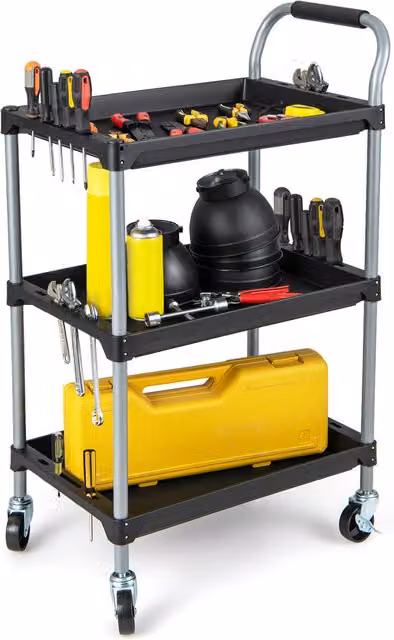 Costway 3 Layer Utility Tool Cart in Black with Lockable Wheels