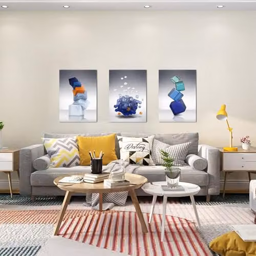 Simpa Abstract Geometric 3 Panel Canvas Wall Art, Multicolour – 3