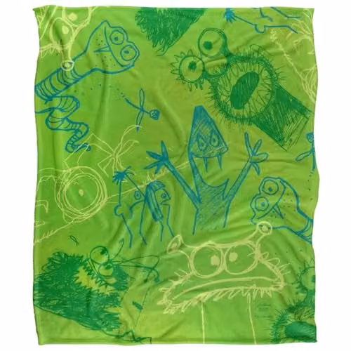 Jim Henson Signature Collection Green Monsters Silky Touch Super Soft Fleece Throw Blanket in White and Green, W/D/H: 152 x 127 cm