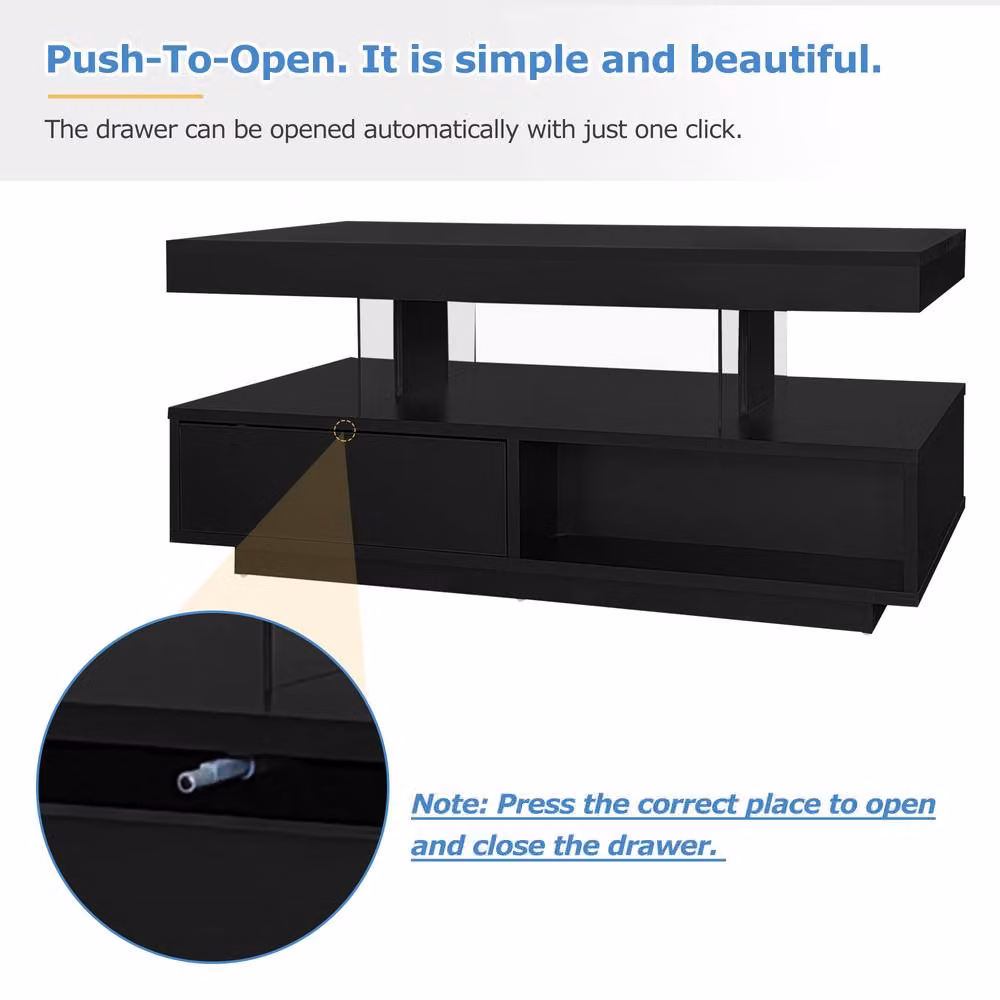 Matteo Black High Gloss LED Coffee Table with Storage, W/D/H: 95 x 50 x 42.5 cm – 7