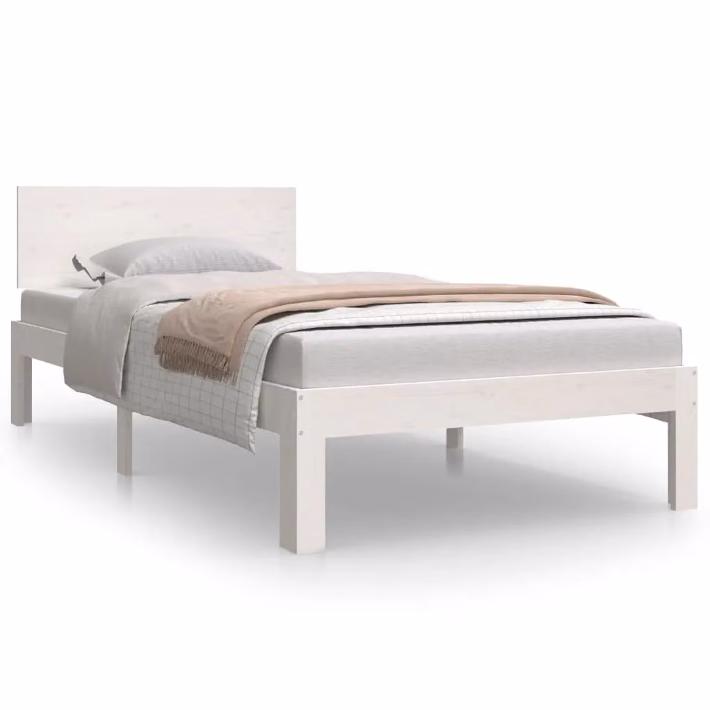 Berkfield Home Single Bed Frame in White Solid Pine Wood, W/D/H: 90 x 190 cm – 2