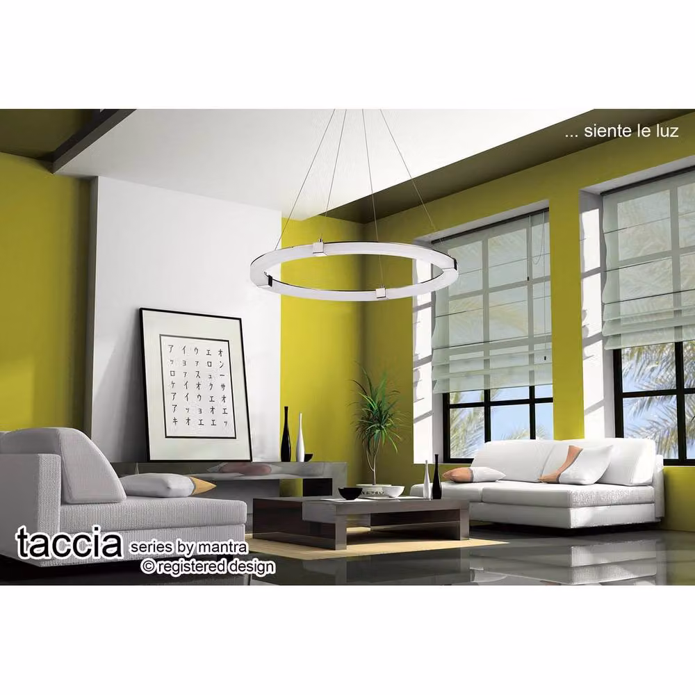 Netlighting Tacca Round LED Pendant Light, 28W, 2500lm, 3000K Warm White, Chrome and Grey Frosted Acrylic – 3