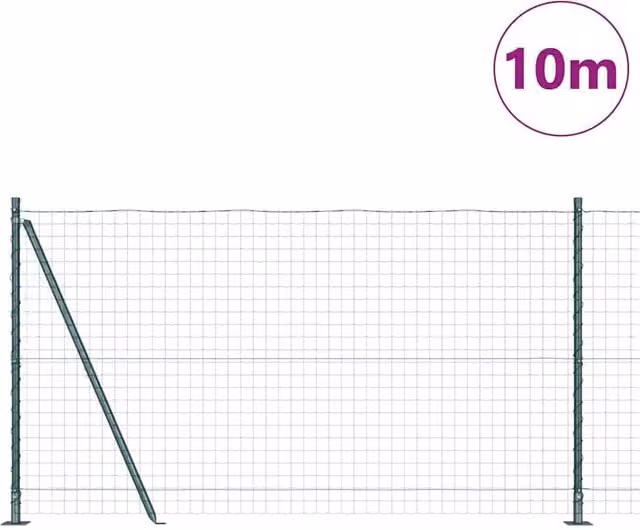 Berkfield Home Green Euro Fence with 7 Flanged Posts, Galvanised Steel, W: 10 m, H: 1.2 m