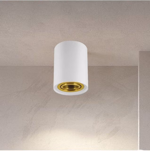 CGC Lighting Prince White and Gold Adjustable GU10 Surface Mounted Round Ceiling Downlight