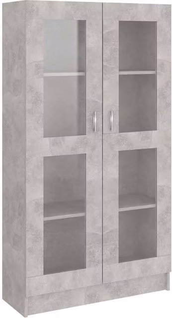 Berkfield Home Vitrine Cabinet in Concrete Grey with Glass Doors, W/D/H: 82.5 x 30.5 x 150 cm
