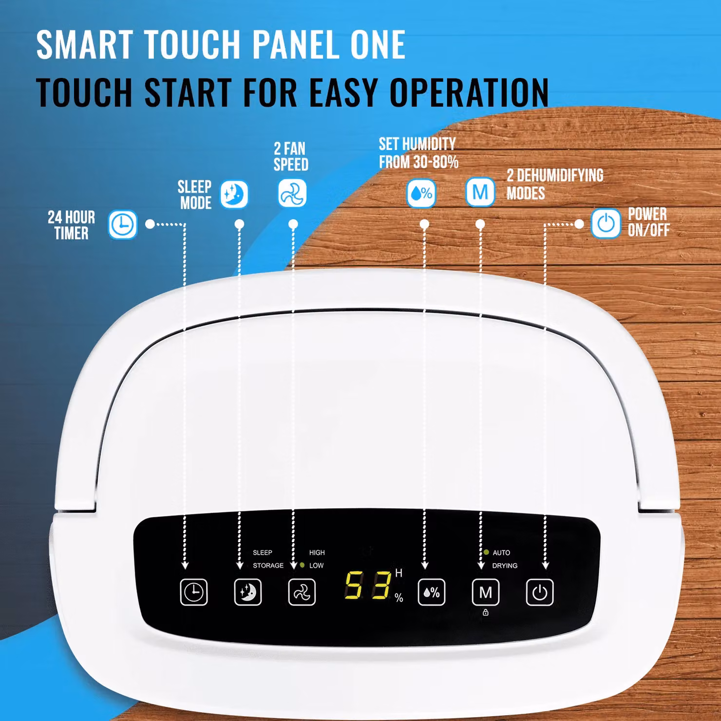 PureMate White Dehumidifier and Air Purifier with 12L Daily Capacity, Digital Humidity Display, Continuous Drainage and 24-Hour Timer – 3
