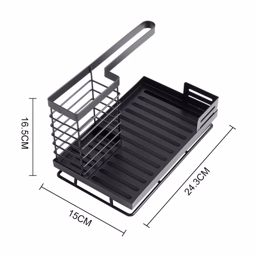 FORGEVIO Kitchen Sink Caddy Organizer Rack Drainer with Drip Tray in Black Metal – 2