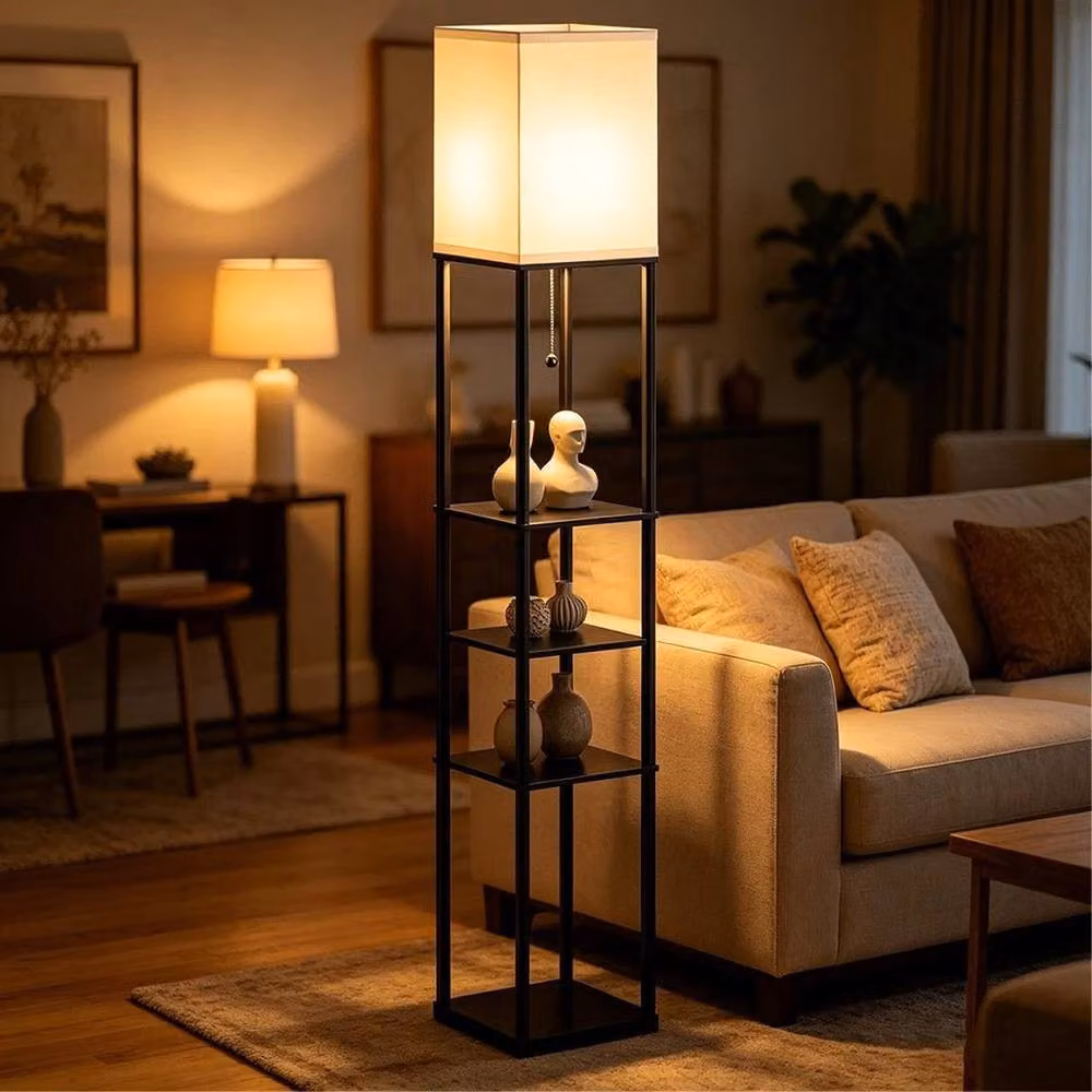 KORVIXA Modern Corner Floor Lamp with Shelves, Diameter: 40 cm, Height: 25 cm – 3