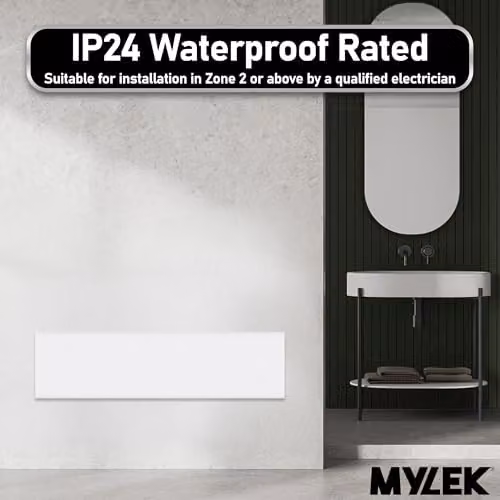 MYLEK 1000W White Slimline Wall Mounted Convector Panel Heater with Thermostat, Frost Protection and Overheat Protection, W: 97 cm, H: 25.5 cm, D: 5.5 cm – 3