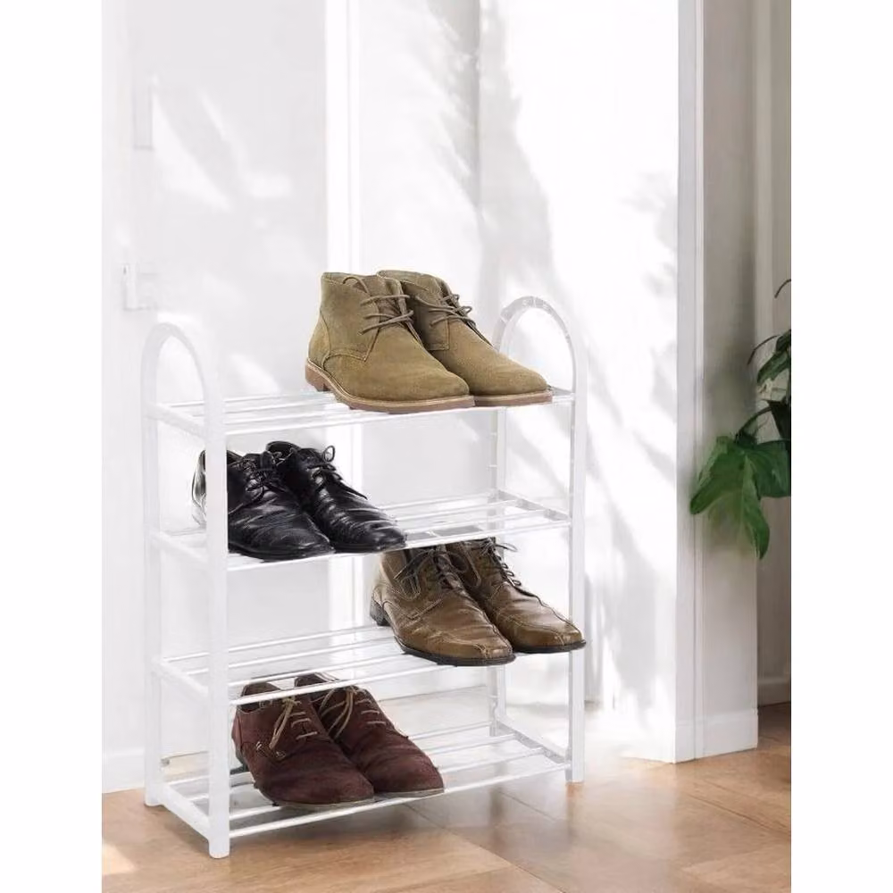 KORVIXA 4 Tier Freestanding Shoe Rack Storage Organiser in White, W: 50 cm, D: 50 cm, H: 64 cm – 2