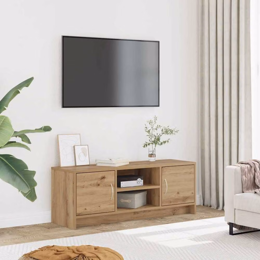 Berkfield Home Artisan Oak TV Cabinet in Brown, W/D/H: 102 x 30 x 37.5 cm – 2
